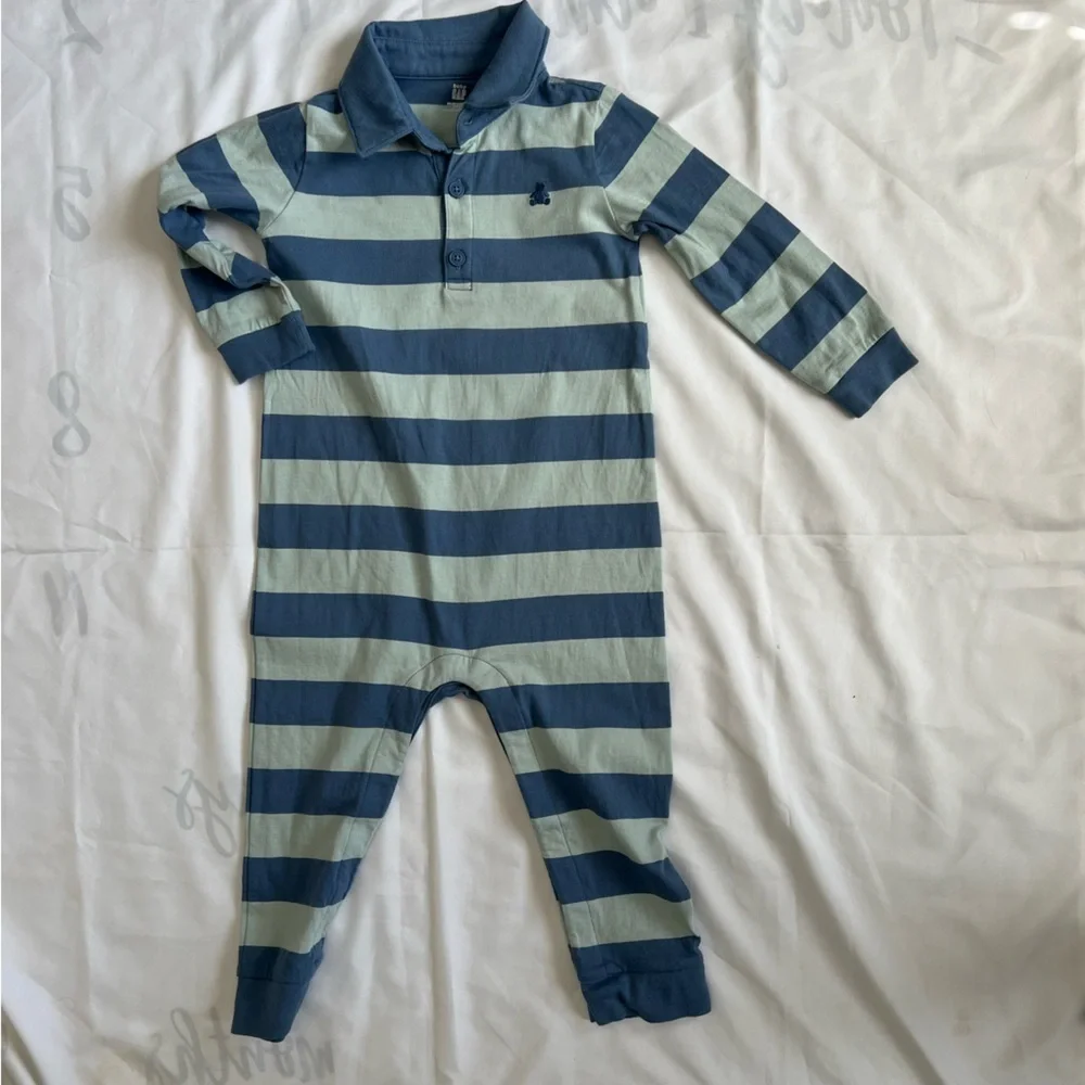 Baby GAP Blue Striped Long Sleeve One Piece Polo Size 18-24 Months